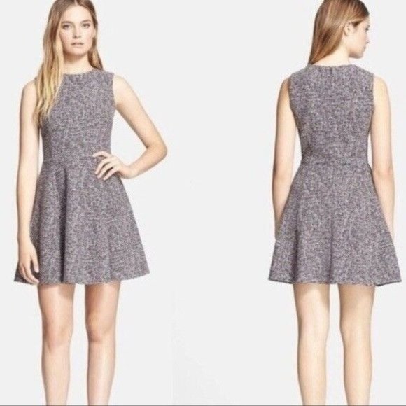 Theory Tillora Tweed Skater Dress Sleeveless A-Line Mini Navy White Women’s Sz 2 - Picture 2 of 12